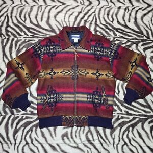 Pendleton Knockabouts aztec wool bomber jacket size S mens red hue with blue
